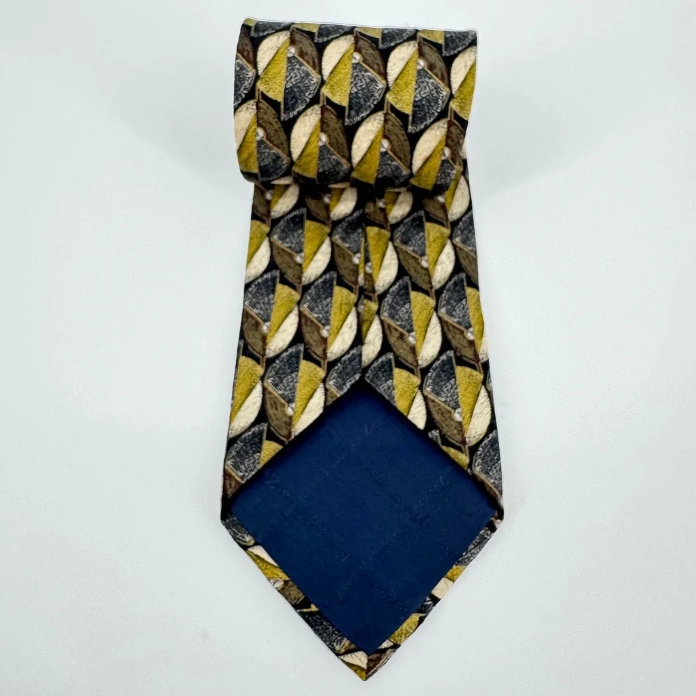 Ermenegildo Zegna Tie Silk Geometric Pattern Gold Black Italy Made Mens Neckwear